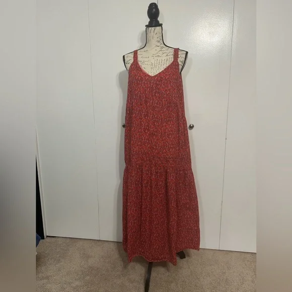 Joie Bondi Tiered Sleeveless Maxi Dress in a tea rose red print.  Size Small. - Picture 3 of 13